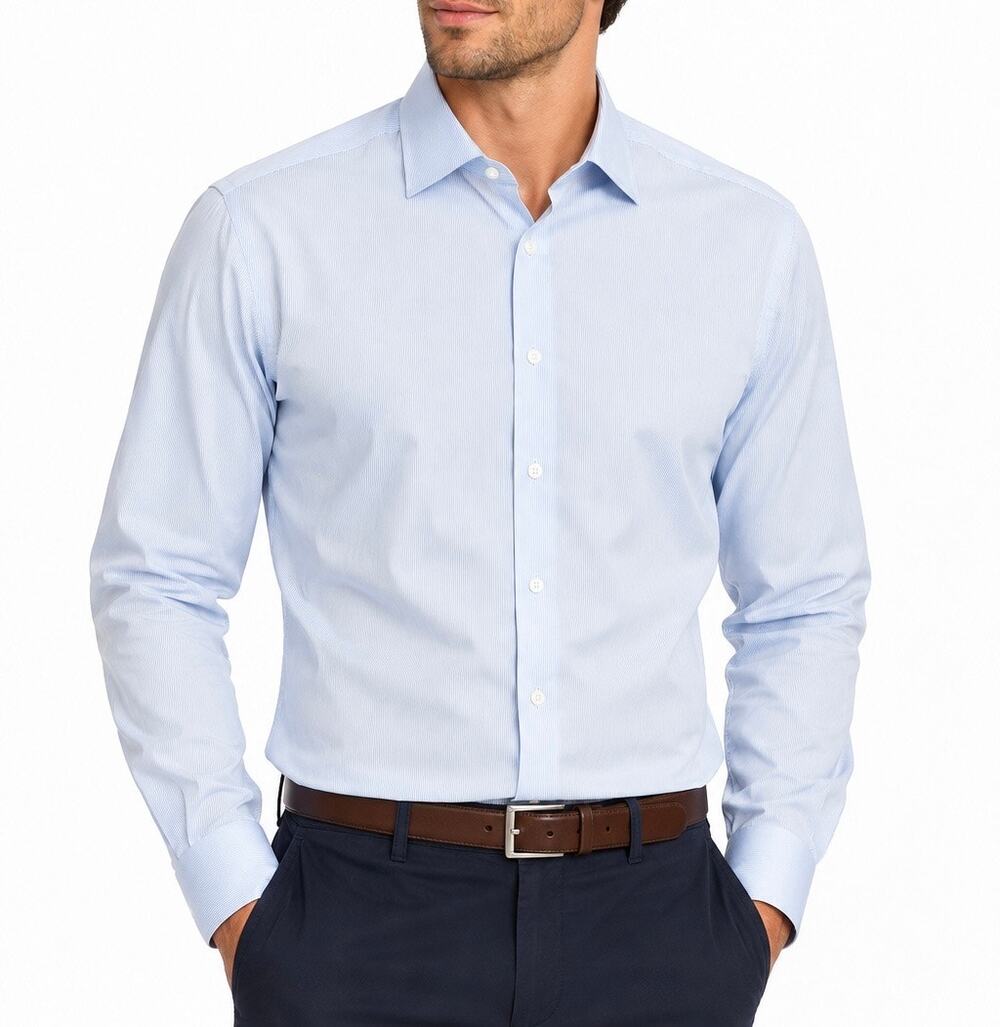 American Tall Light Blue Mini Stripe Stretch Dress Shirt Size Large Tall